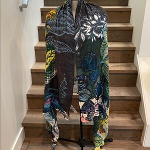 Desigual Multicolor Leaf Print Scarf